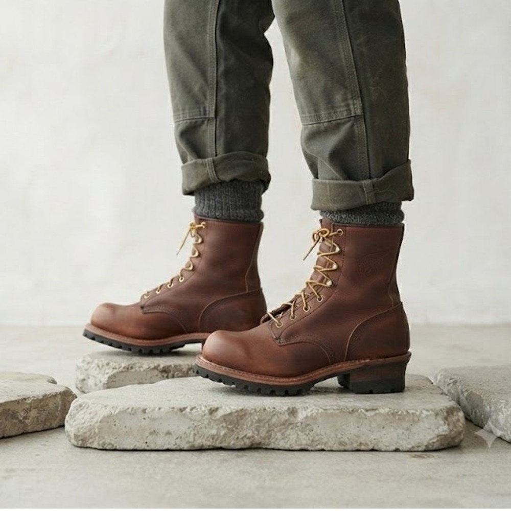 Vintage 90s Red Wing Logger Boots 8 EE Brown Steel Toe 2218 ANSI Z41 PT91 Vibram